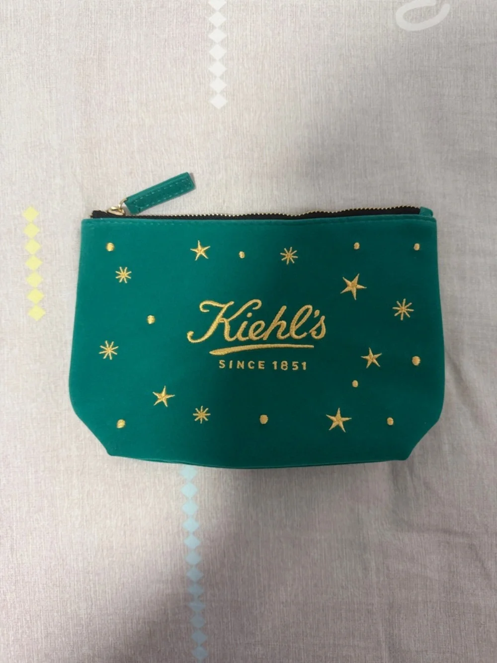 Kiehl's Teal Velvet Cosmetic Pouch with Gold Star Print